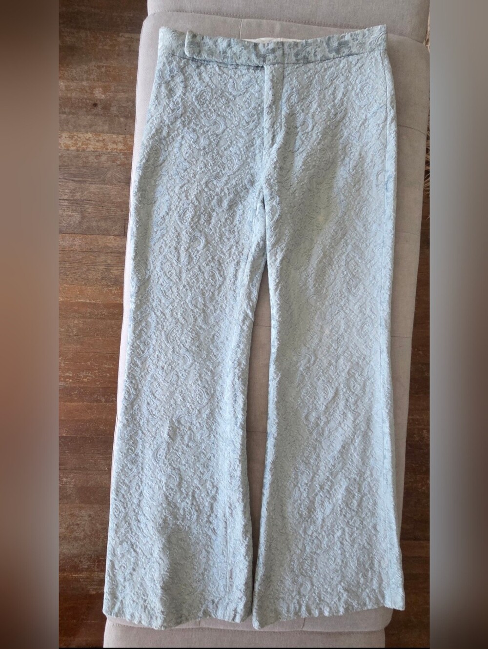 Gucci Pale Blue Brocade Boot-Cut Real Velvet. Pants by Tom Ford Size 38. US 0